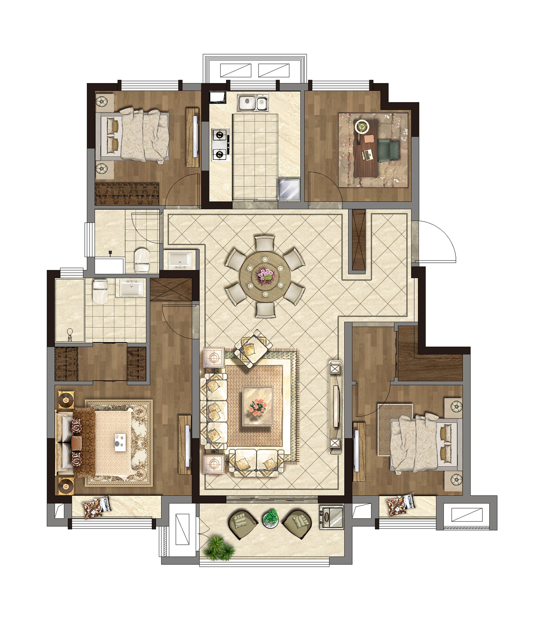 臻境 C戶型 建面約121㎡ 四房?jī)蓮d兩衛(wèi)